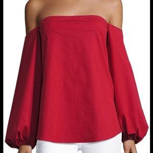 Theory Laureema Off-Shoulder light poplin crimson red blouse Size 4